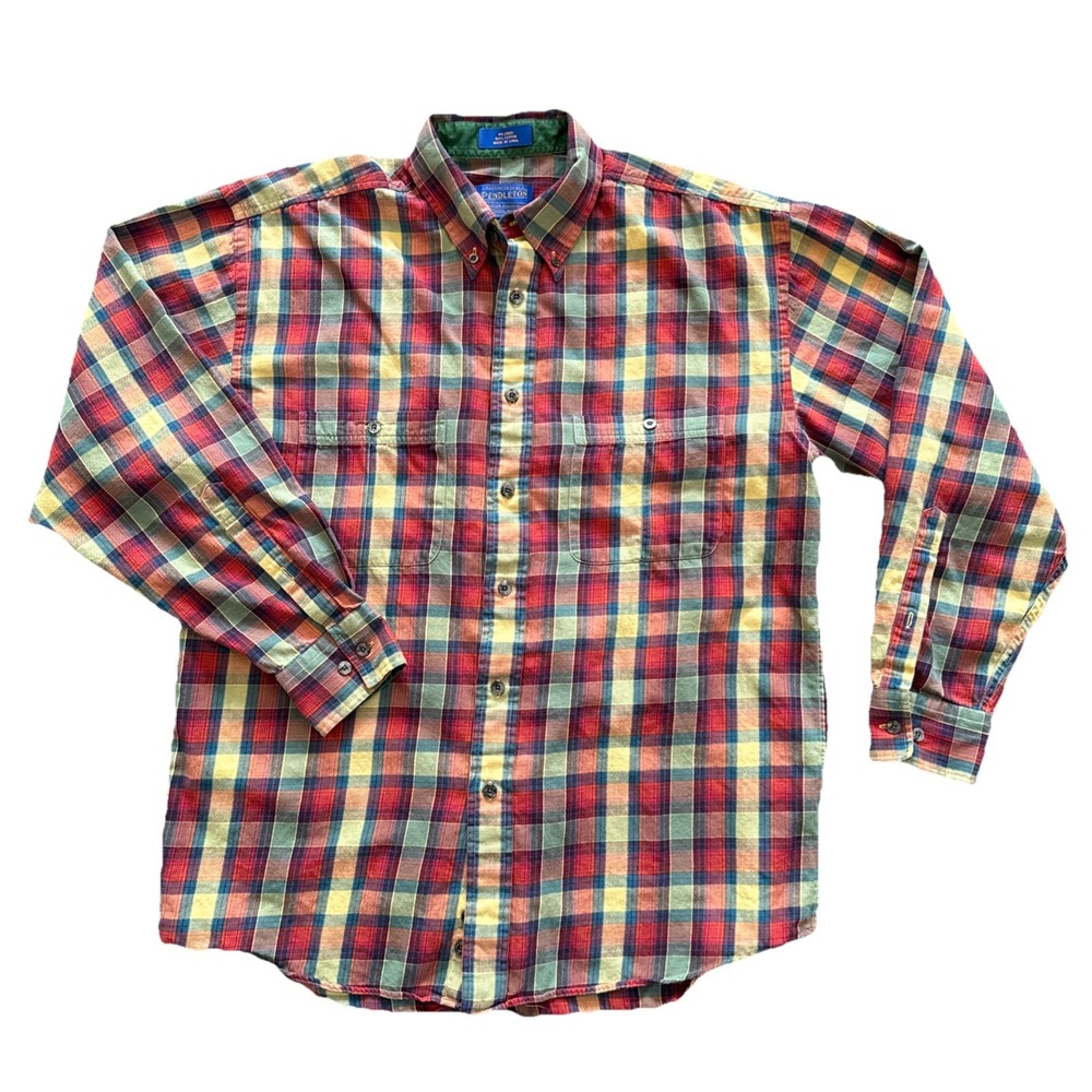 Pendleton Shirt Men Medium Red Plaid Button Down Long Sleeve Cotton
